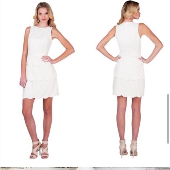 Belle Badgley Mischka Scalloped Layered White Dress 4 - Picture 2 of 4